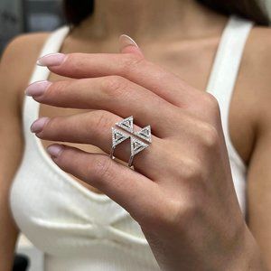 Messika 0.71Ctw Thea Toi & Moi Diamond Double Ring 18K White Gold Size 53 US 6.5